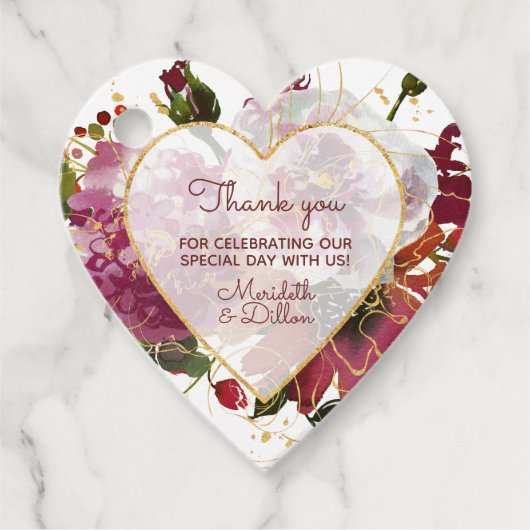 ブルゴーニュエレガント金ゴールド赤面ピンクフローラモダン フェイバータグ (正面)