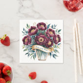 ブルゴーニュエレガント&エメラルド牡丹と金ゴールドアクセント スタンダードカクテルナプキン (インサイチュ)