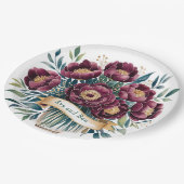 ブルゴーニュエレガント&エメラルド牡丹と金ゴールドアクセント ペーパープレート (アングル)