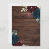 ブルゴーニュエレガント&ネイビーブルーフラワーズウッド セーブザデート (裏面)