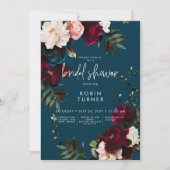 ブルゴーニュエレガント&ブルーフローラブライダルシャワー 招待状 (正面)