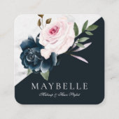 ブルゴーニュエレガント&大理石ウォーターカラーフローラネイビー スクエア名刺 (正面)