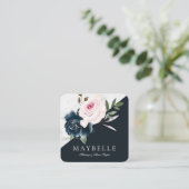 ブルゴーニュエレガント&大理石ウォーターカラーフローラネイビー スクエア名刺 (スタンド正面)