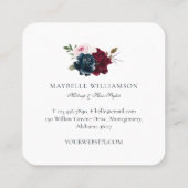 ブルゴーニュエレガント&大理石ウォーターカラーフローラネイビー スクエア名刺 (裏面)