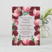 ブルゴーニュエレガント&赤面ピンクローズスモーク結婚ズ 招待状 (スタンド正面)