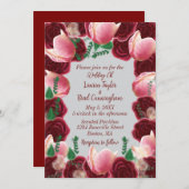 ブルゴーニュエレガント&赤面ピンクローズスモーク結婚ズ 招待状 (正面/裏面)
