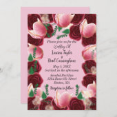 ブルゴーニュエレガント&赤面ピンクローズピンク結婚ズ 招待状 (正面/裏面)