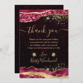 ブルゴーニュエレガント&金ゴールドグラムティアーズエッジ誕生日 サンキューカード (正面/裏面)