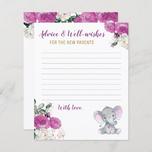 ブルゴーニュエレファントシャワー新しい親のアドバイスカード (正面/裏面)