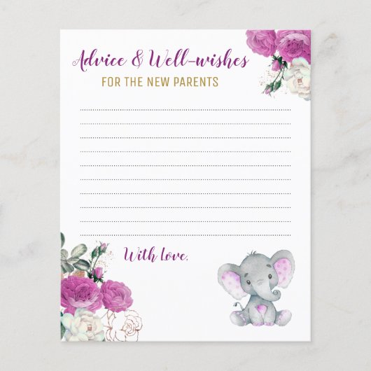 ブルゴーニュエレファントシャワー新しい親のアドバイスカード (正面)
