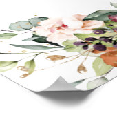 ブルゴーニュオレンジアイボリーフローラ結婚のウェルカムサイン ポスター (角)