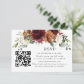 ブルゴーニュオレンジサビ色の花の結婚式RSVP QRコード 出欠カード (スタンド正面)