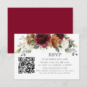 ブルゴーニュオレンジサビ色の花の結婚式RSVP QRコード 出欠カード (正面/裏面)