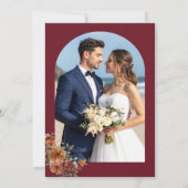 ブルゴーニュオレンジサビ色の花模様の結婚式写真 サンキューカード (裏面)