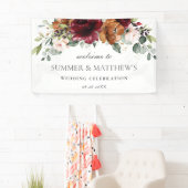 ブルゴーニュオレンジピンクアイボリーフローラ結婚の背景 横断幕 (インサイチュ)