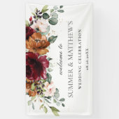 ブルゴーニュオレンジピンクアイボリーフローラ結婚の背景 横断幕 (縦)