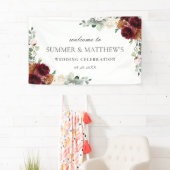 ブルゴーニュオレンジピンクアイボリーフローラ結婚の背景 横断幕 (インサイチュ)