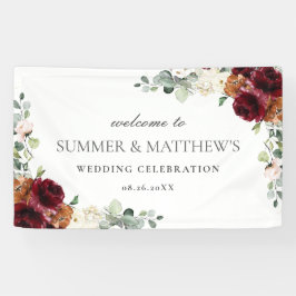 ブルゴーニュオレンジピンクアイボリーフローラ結婚の背景 横断幕