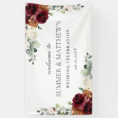 ブルゴーニュオレンジピンクアイボリーフローラ結婚の背景 横断幕 (縦)