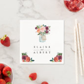 ブルゴーニュオレンジフラワーズメイソンジャー結婚ズ紙 スタンダードカクテルナプキン (インサイチュ)