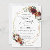 ブルゴーニュオレンジフローラブライダルシャワー幾何学 招待状 (正面)