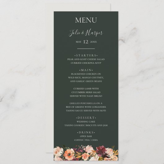 ブルゴーニュオレンジフローラ |グリーン結婚のディナーメニュー メニュー (正面/裏面)