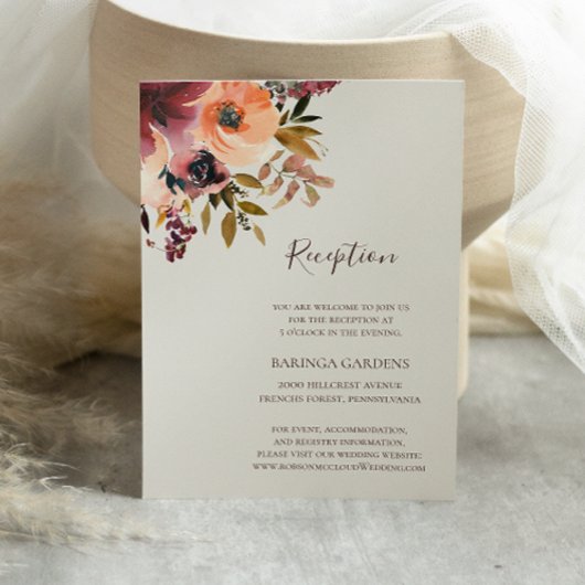 ブルゴーニュオレンジフローラ |ベージュウェディングレセプション エンクロージャーカード