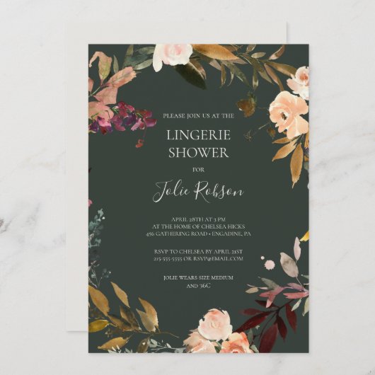 ブルゴーニュオレンジフローラ |緑のランジェリーシャワー 招待状 (正面/裏面)