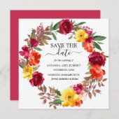 ブルゴーニュオレンジ黄フローラリース保存日 セーブザデート (正面/裏面)