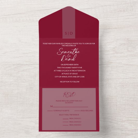 ブルゴーニュオールインワン結婚式招待状 オールインワン招待状 (内側)