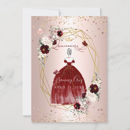 ブルゴーニュキンセアニェラH2フラワーズダスティーバラ赤面 招待状 (正面)