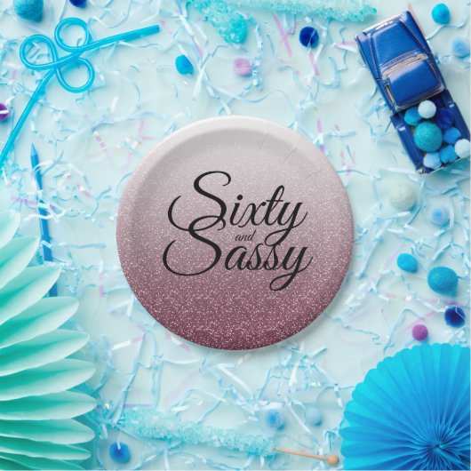 ブルゴーニュグラデーショングリッター60とサッシー60誕生日 ペーパープレート (パーティー)