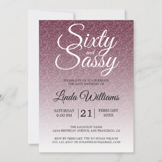 ブルゴーニュグラデーショングリッター60とサッシー60誕生日 招待状 (正面)