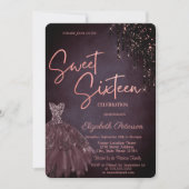 ブルゴーニュグリッタードリップスシックドレススウィート16 招待状 (正面)