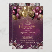 ブルゴーニュグリッターバルーン花キンセアニラ 招待状 (正面/裏面)