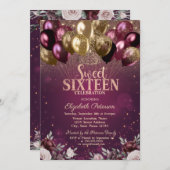ブルゴーニュグリッターバルーン花甘16 招待状 (正面/裏面)