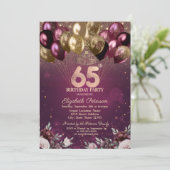 ブルゴーニュグリッターバルーン花65誕生日 招待状 (スタンド正面)