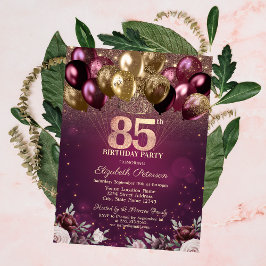 ブルゴーニュグリッターバルーン花85誕生日 招待状