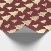 ブルゴーニュコテージ金ゴールド赤面クリスマスツリーマルーン ラッピングペーパー (角)