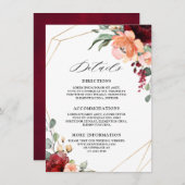 ブルゴーニュコーラルオレンジユーカリ結婚の詳細 エンクロージャーカード (正面/裏面)