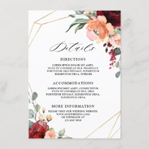 ブルゴーニュコーラルオレンジユーカリ結婚の詳細 エンクロージャーカード