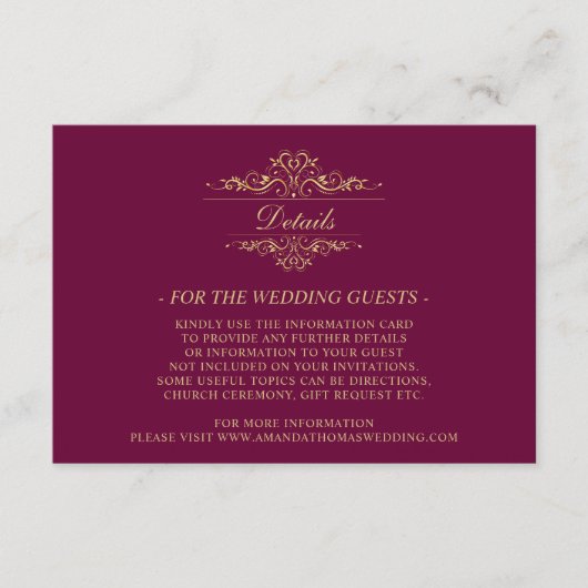 ブルゴーニュゴールデン結婚ラグジュアリーのエンクロージャカード エンクロージャーカード (正面)