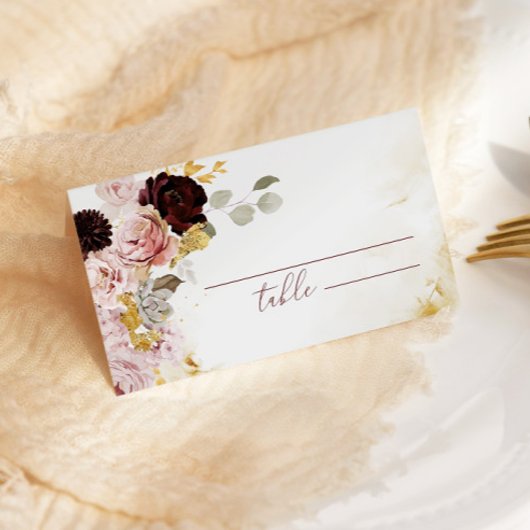 ブルゴーニュゴールドの秋の結婚式プレイスカード