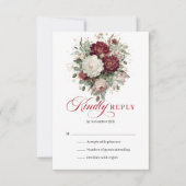 ブルゴーニュゴールドフラワーユーカリWedding RSVPカード (正面)