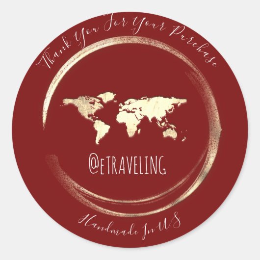 ブルゴーニュサンキュー金ゴールド世界地図旅行グローブ ラウンドシール (正面)