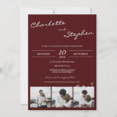 ブルゴーニュシンプルカジュアルイニシャル4結婚枚 招待状 (正面)