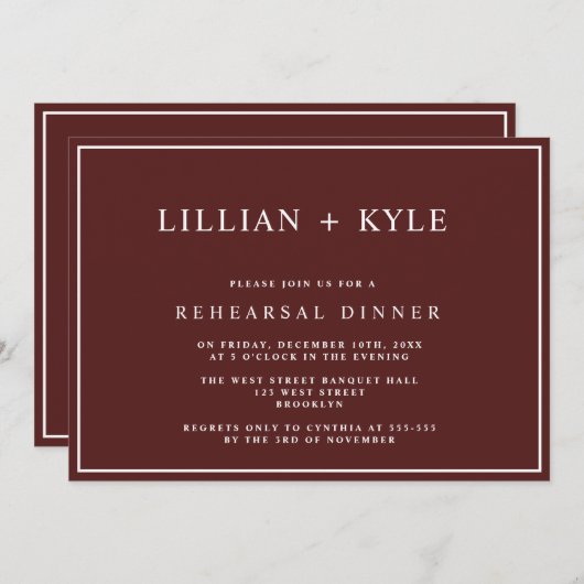 ブルゴーニュシンプルシックリハーサルディナー招待状 招待状 (正面/裏面)