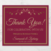 ブルゴーニュシンプルマルーン&金ゴールド結婚ズ・サンキュー リキュールボトルラベル (シングルラベル)
