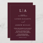 ブルゴーニュシンプルモノグラム結婚ミニマリスト 招待状 (正面/裏面)