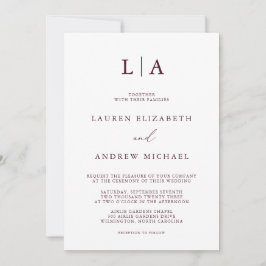 ブルゴーニュシンプルモノグラム結婚ミニマリスト 招待状